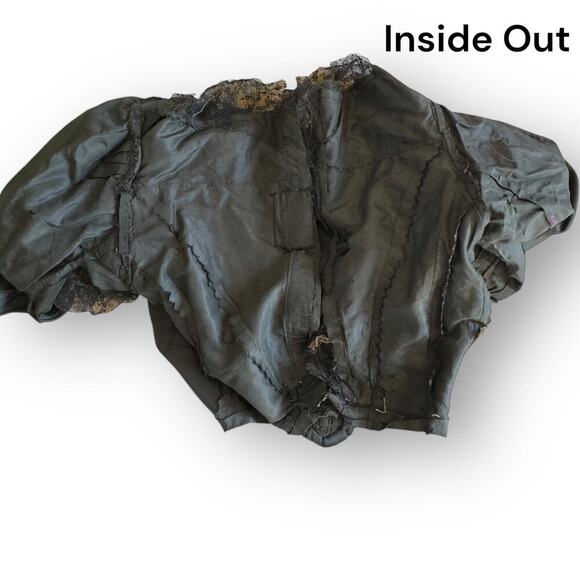 Antique Victorian Black Silk Lace Mourning Gown Dress 1900s Bodice Skirt Set - Picture 6 of 16